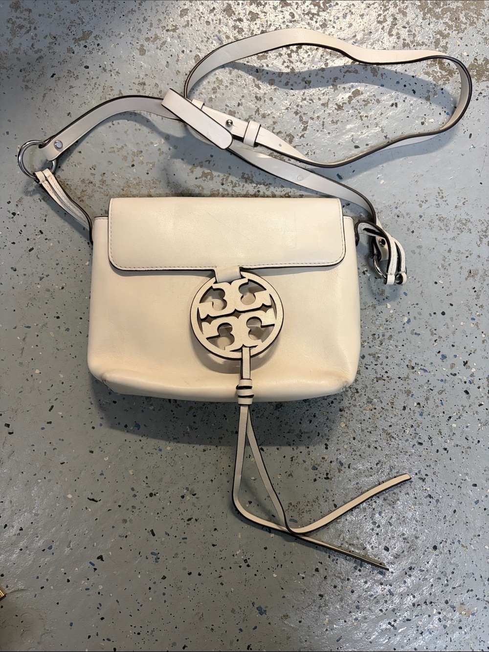 Tory Burch Ivory Fleming Convertible Leather Crossbody
